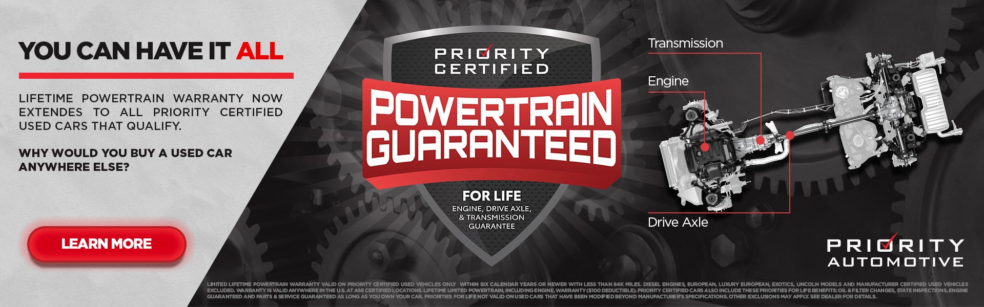 Priority Certified Powertrain Guaranteed for Life